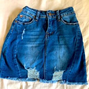 Girls Hudson denim frayed bottom distressed skirt
